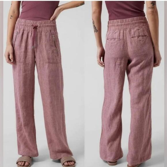 Athleta Tawny Rose Cabo Linen High Waist Wide Leg Beach Pull-On Casual Pants - Picture 1 of 11